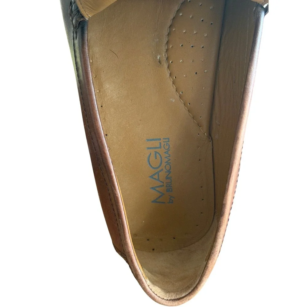 Bruno Magli Raging Bit Loafers Mens 10 Brown Leather Italian Slip On Dress Shoes